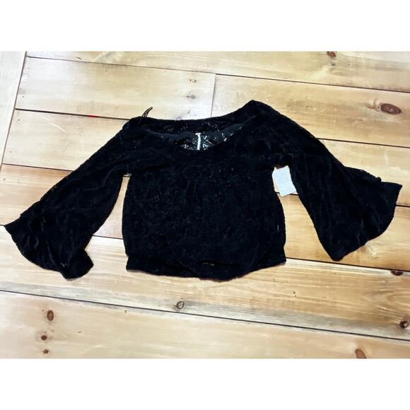 NWT! Free People Women's Sheer Black Lace/Paisley Print Blouse. Size Large - Picture 5 of 10